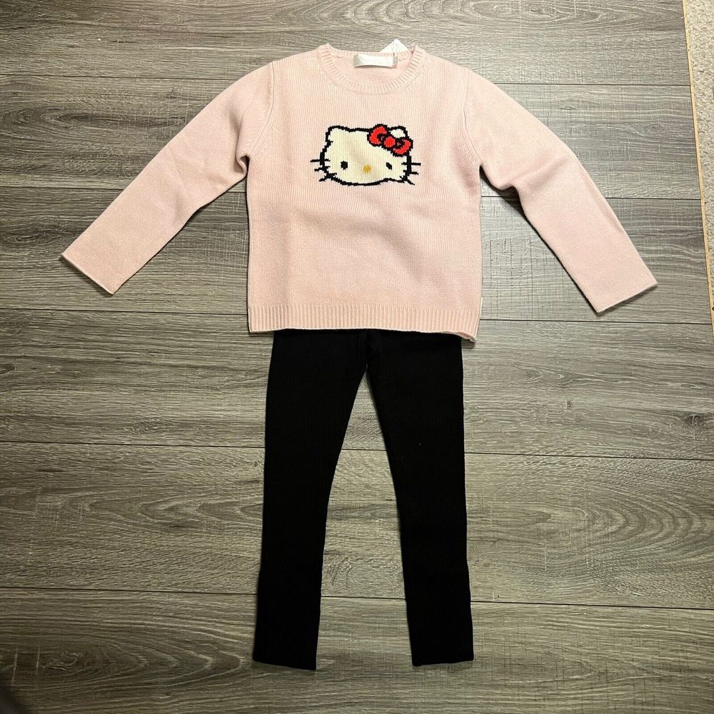 Victoria Baby Couture Hello Kitty Girls Cashmere Sweater sz 8 Black Knit Legging